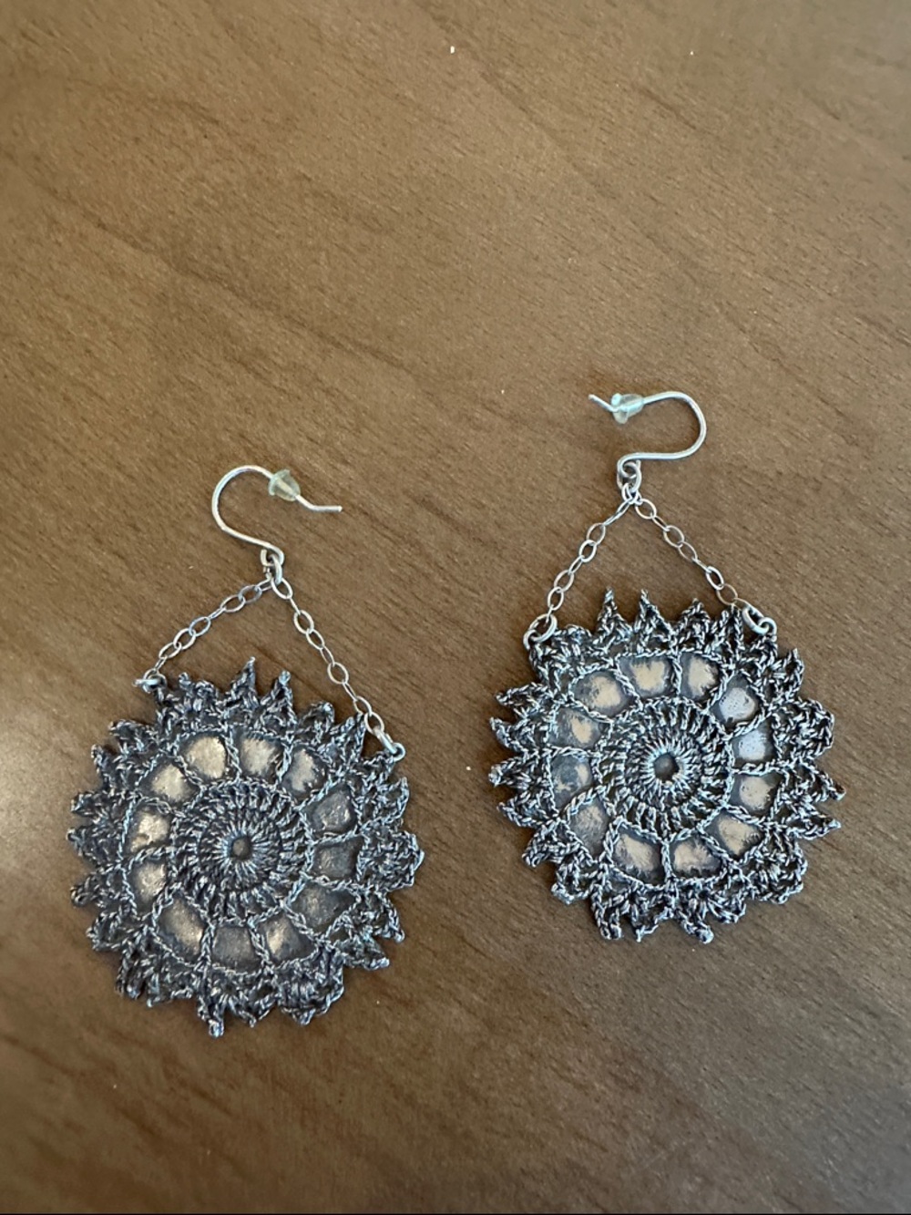Handcrafted Silver-Tone Crochet Circle Drop Earrings
